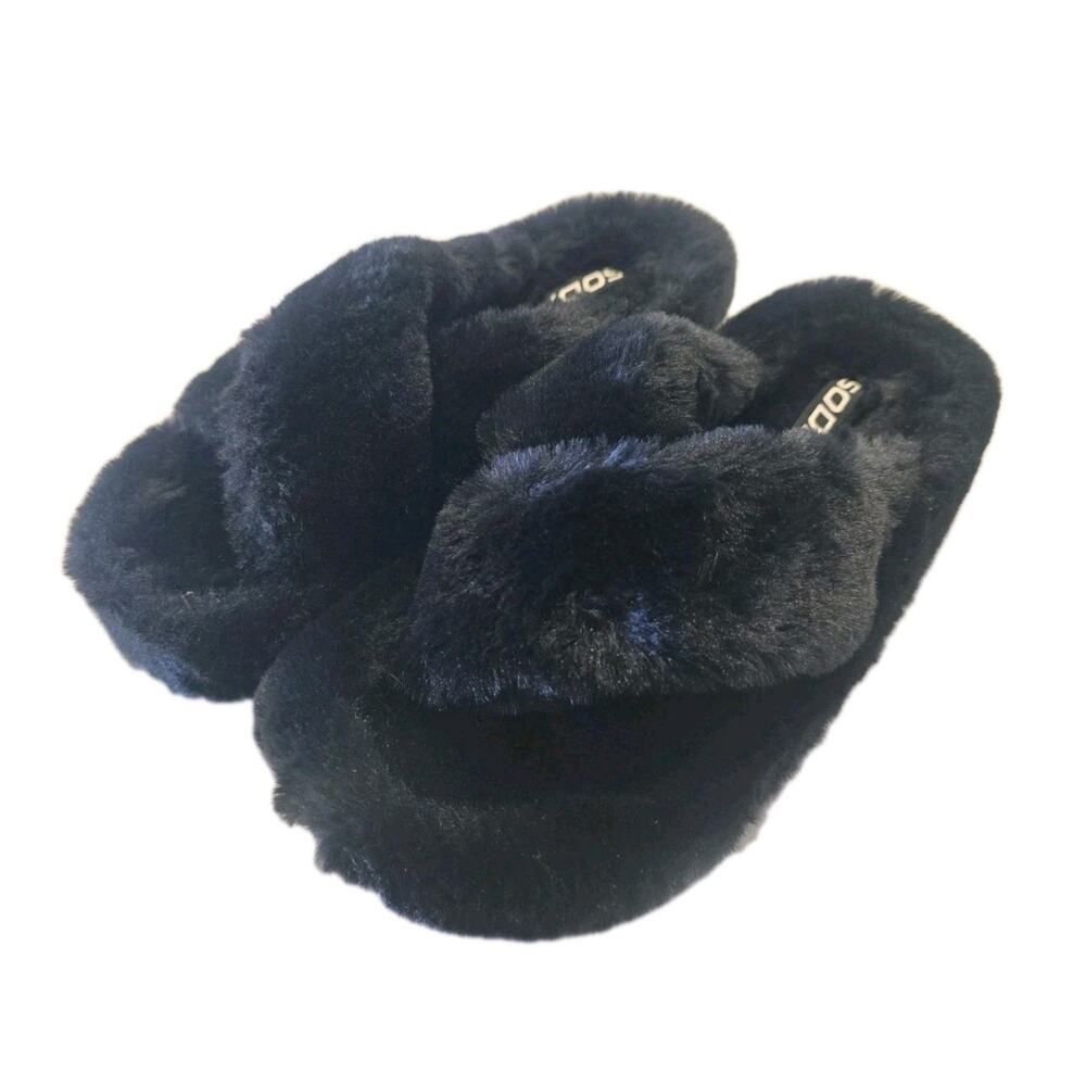 Criss Cross Open Toe Furry Slippers Flat Slide Sandals Soda Engage-S Size 8